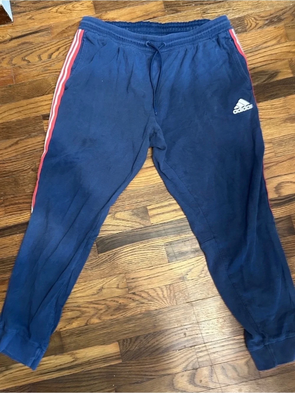 adidas Navy Jogger Sweatpants with Red Side Stripes